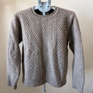 Huckberry - Wills Cable Knit Sweater Mens L Grey 100% Wool Crewneck Pullover